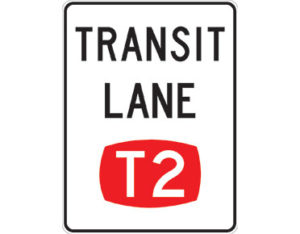 Transit lane sign - T2 red shape white text made by Australian standards in metal or aluminium