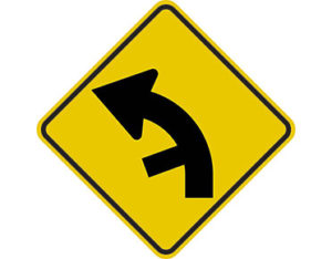 Road sign - left curved intersection sign W2-10